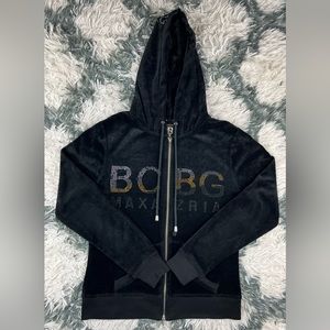 BCBG Maxazria Women's Black Velour Full Zip Sweatshirt Size Medium